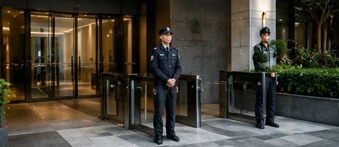 社區大樓入口門禁與保全人員